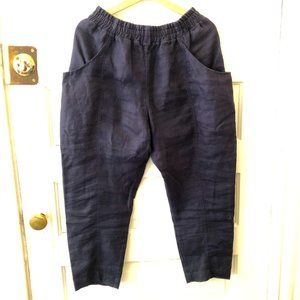 ELIZABETH SUZANN Navy 100% Linen Work Pant Pockets Black 8 8S Short